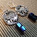 Steampunk Tardis Pewter Clock Part Charms Blue Cube Beads Dangle Earrings Perfect for a Dr Who Fan