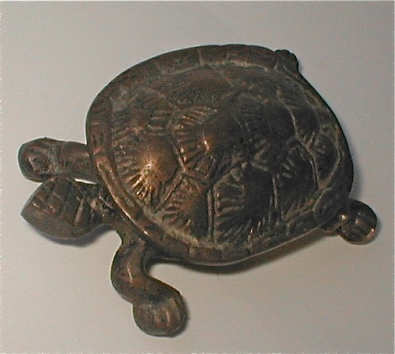 Vintage Brass Turtle Box Tiny Terrapin Pin by studiostebbylee