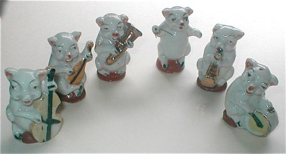 Porcelain Pig Band Made in Japan Tiny Pig Orchestra Five