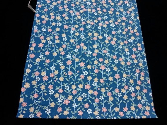 Blue floral Japanese kimono crepe fabric 1 yard