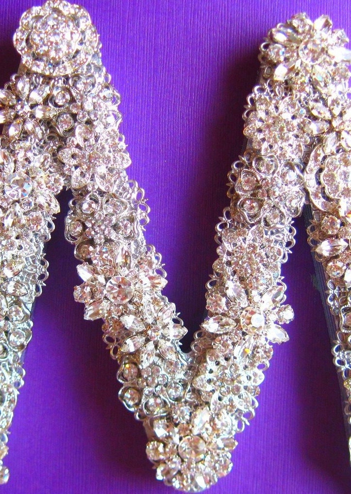 Wedding Cake Topper Letter M Silver Crystal by MissJoansBridal
