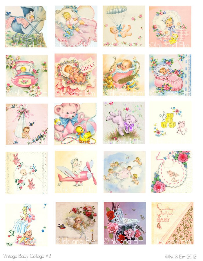 Vintage baby images Nursery clip art baby collage sheet