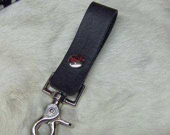 Black Leather Key Fob Optional Personalized Initials