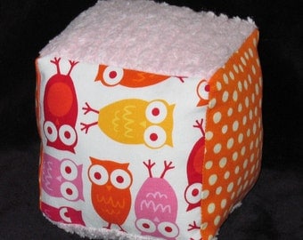 Pink Urban Zoologie Owls Fabric Block Rattle