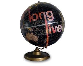 Vintage Globe Art, Rock My World, Rock and Roll World Globe Art, Antique Black Globe Art