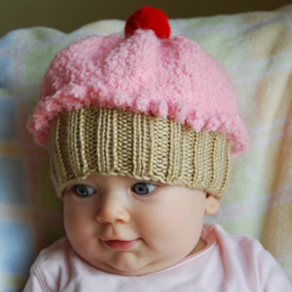 Fuzzy Rose Pink Baby Cupcake Hat 0-6 months