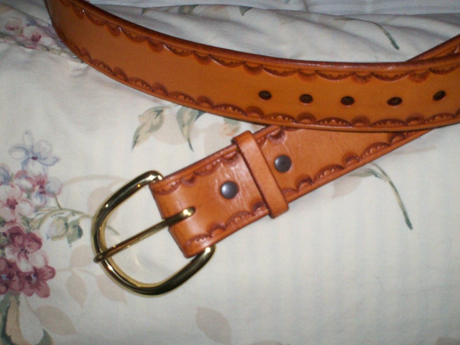 Leather Belt with Hand Stamped Border