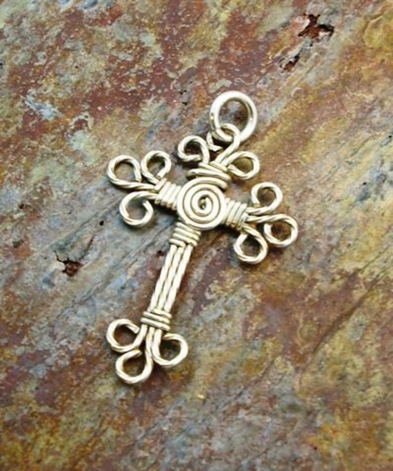 STERLING SILVER Wire Wrapped Cross Pendant christian jewelry