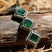 Silvertone Diamond-shaped Green Resin Filled Bead Set of 5