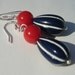 July 4th red round and blue with white stripes pierced dangle patriotic hand made wire wrapped earrings
