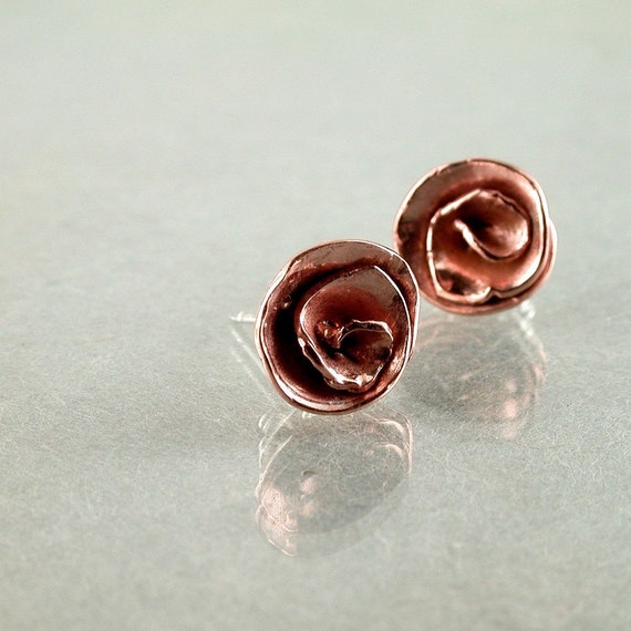 Rose earrings stud Copper Sterling silver Nature inspired