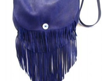 Artisan Made Leather Hippie Retro Purse Fringed 70s Vintage Style Fringe Handbag Deerskin Bag "FIESTA PURPLE BAG" Handmade by Debbie Leather