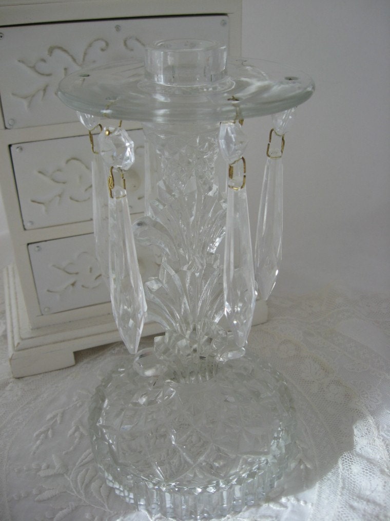 Vintage Glass Candle Holder With Prisms 2056