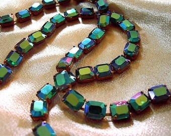 Vintage 8x10mm Emerald AB Glass Stone Chain