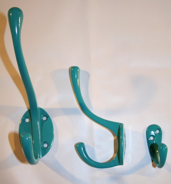 Set of 3 Turquoise Powder Coated Coat Hooks