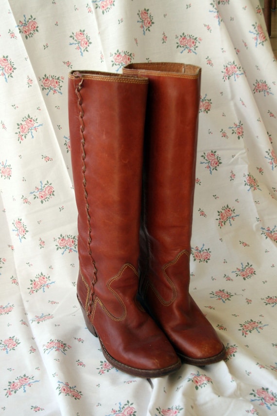 Vintage Tall Brown Leather Boots Made in Brazil appox size 8