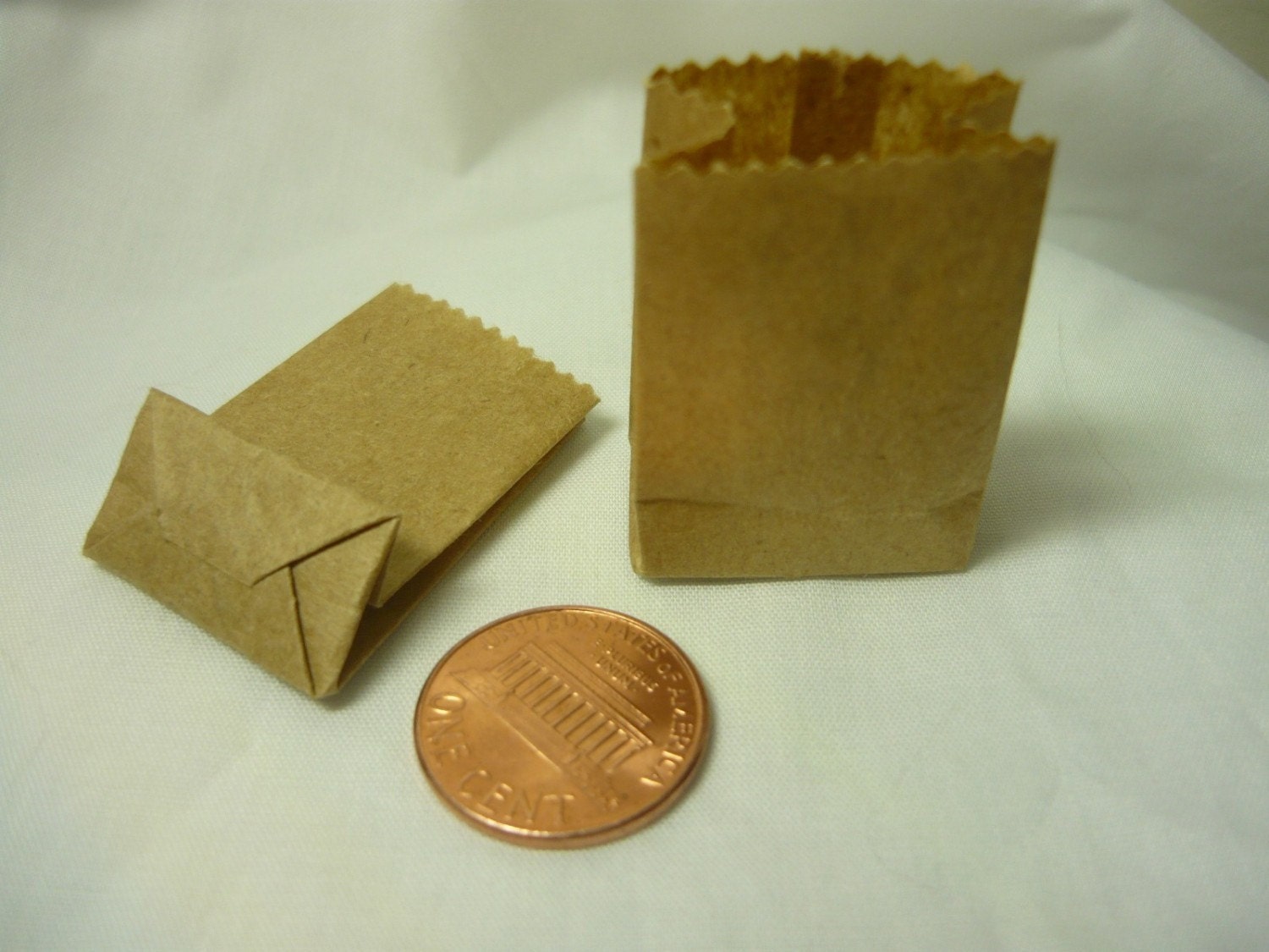2 Miniature Brown Paper Grocery Bags 1/12 scale bag for