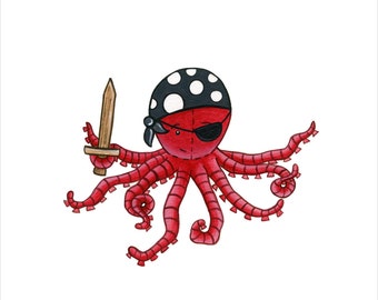 pattern octopus blanket crochet Children's Pirate Decor Art Print Octopus Art and Nursery Wall Baby