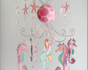 Mermaid Chandelier Mobile- Baby Mobile- Nursery Mobile- pink
