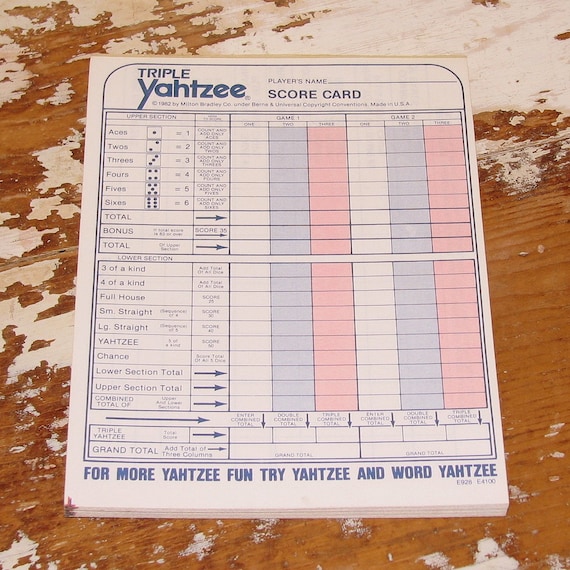 vintage triple yahtzee score cards