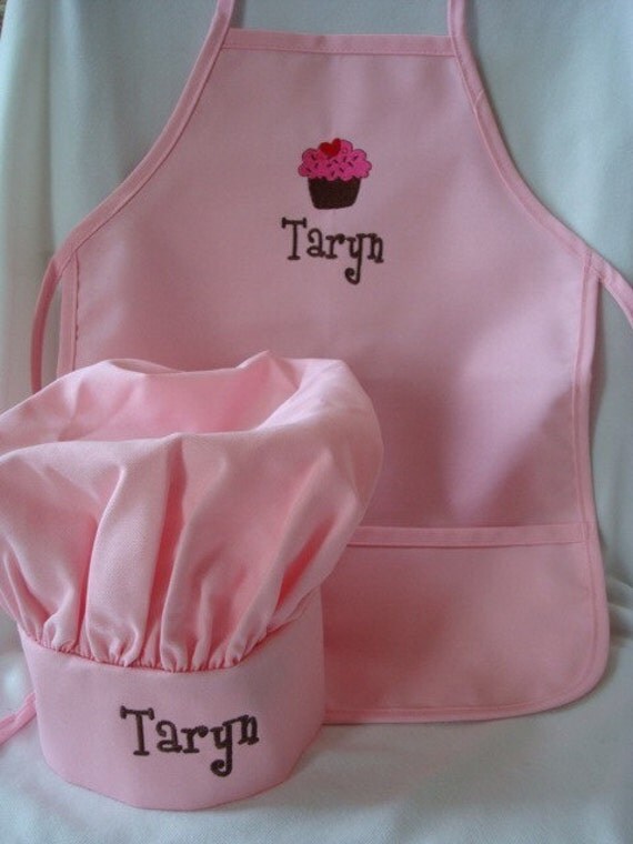 Personalized PINK kids Apron and Chef Hat SET