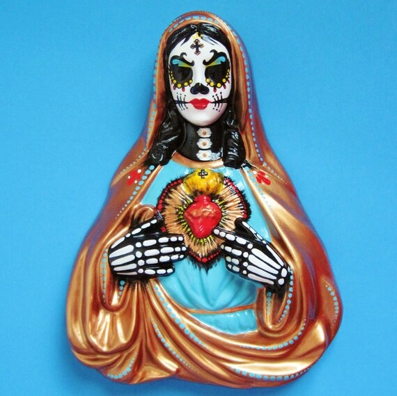 Day of the Dead Art Large VIRGIN MARY Bust Wall Hanging Statue