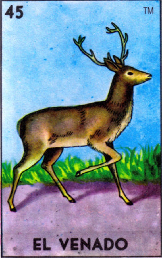 Mexican Folk Art Deer EL VENADO Loteria Print 5 by