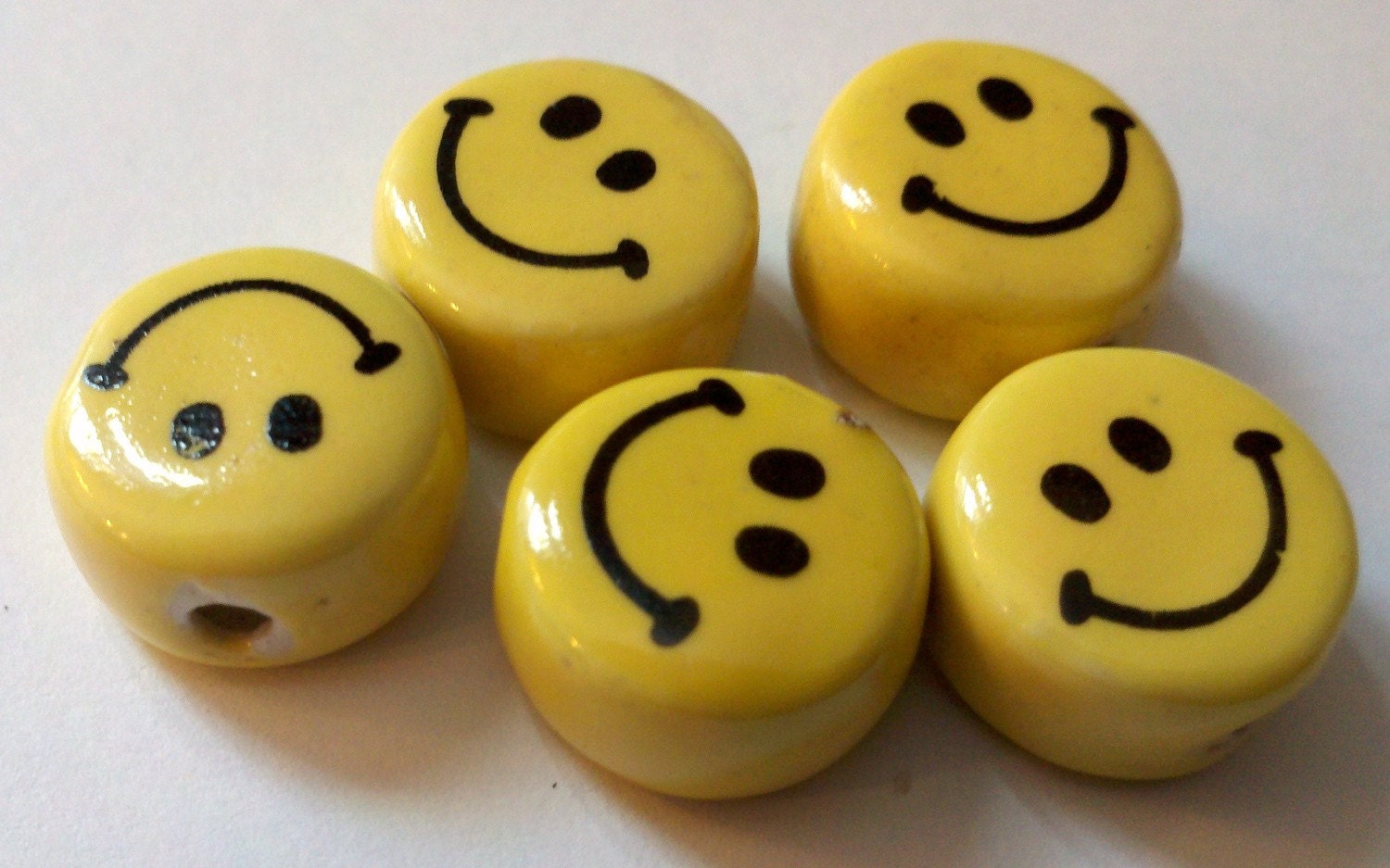 4 Smiley Face Hand painted porcelain beads