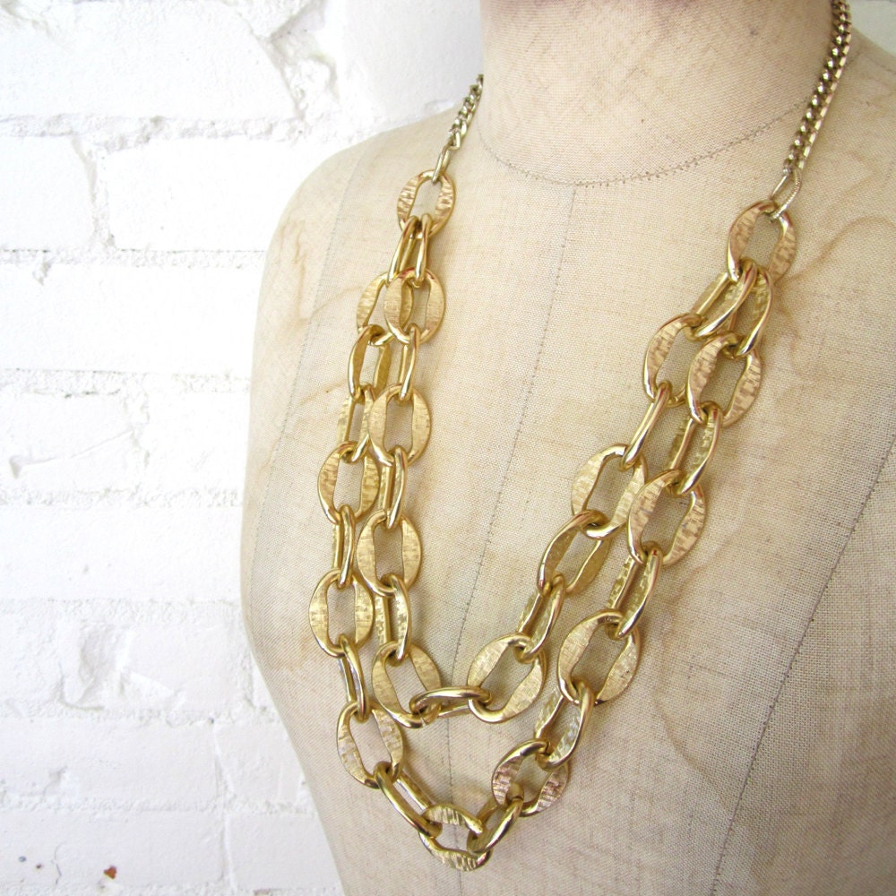 Mr. T Necklace vintage large link brushed gold metal double