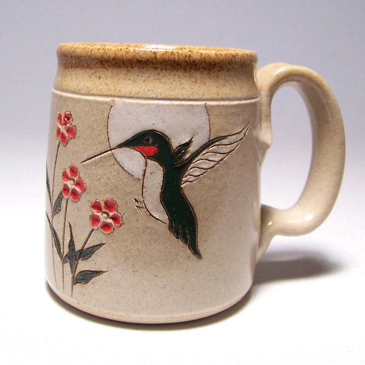 Ruby Throated Hummingbird Pottery Coffee Mug by JimAndGina