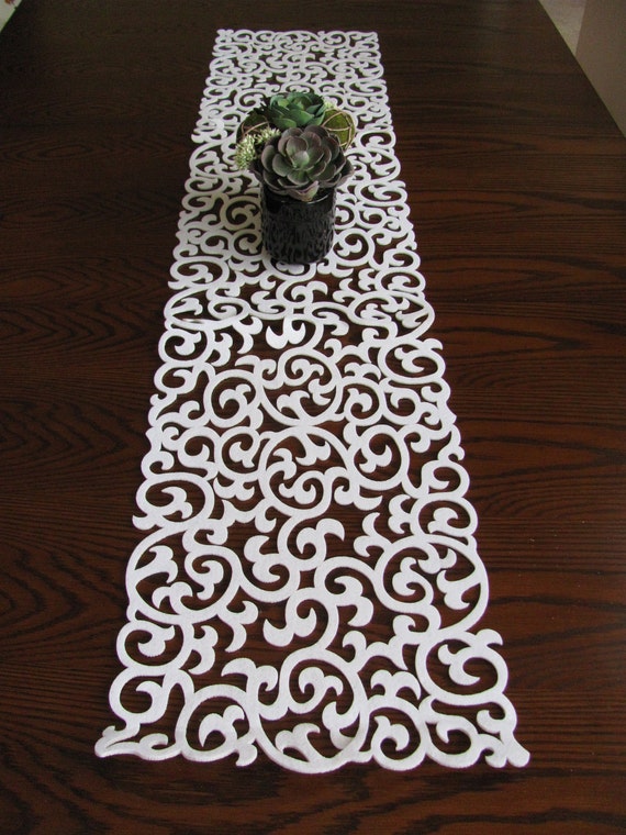 table cut white table runner out patterns modern runner felt pattern handmade thick