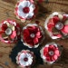 6 Red, White and Brown Recycled Paper Flowers