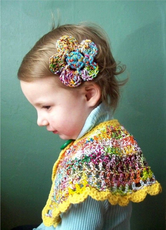 Items similar to Toddler Capelet Crochet and Hair Clip 2T 3T Rainbow