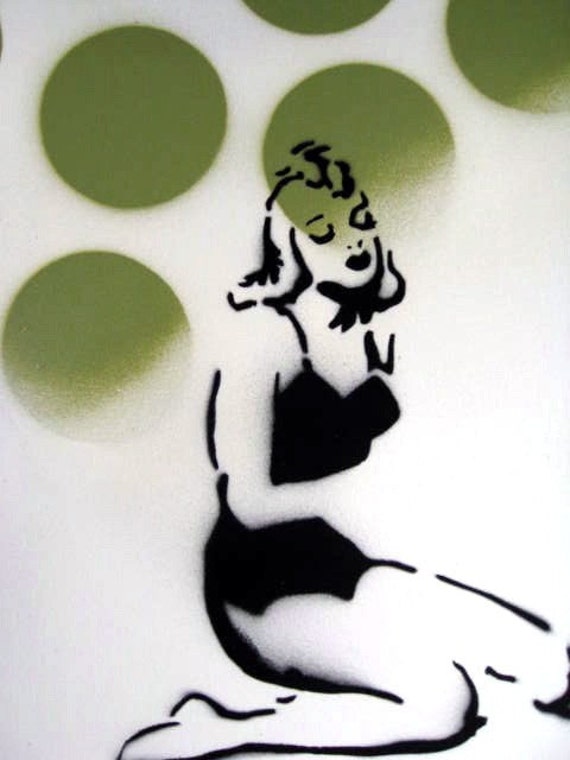 Pin Up Girl Original Stencil Graffiti Painting On Paper