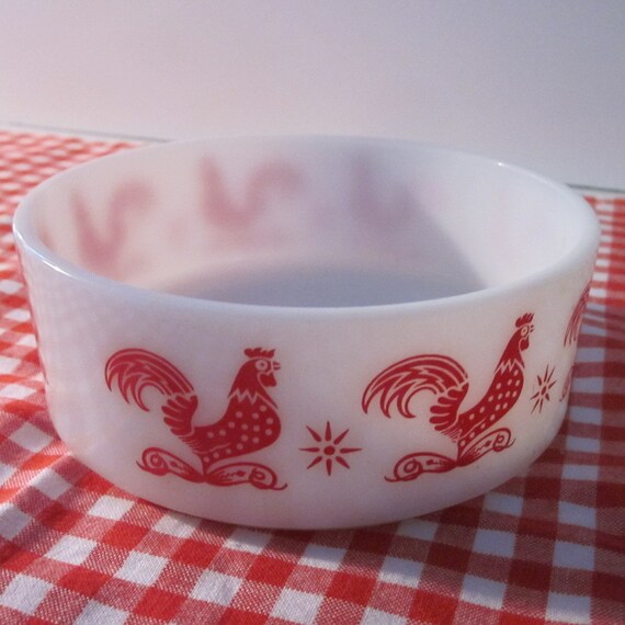 Small Vintage Rooster Bowl Red and White
