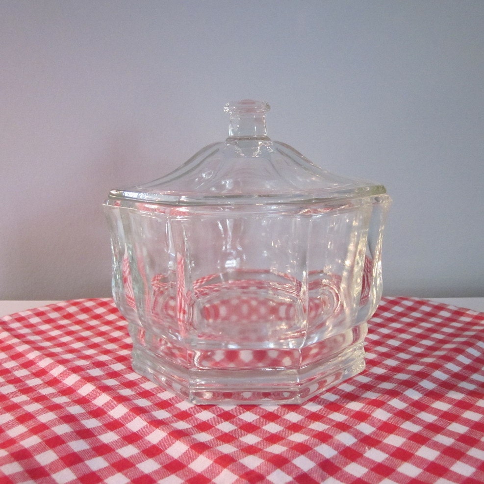 Vintage Candy Dish Large Clear Glass Lidded by SimplySuzula