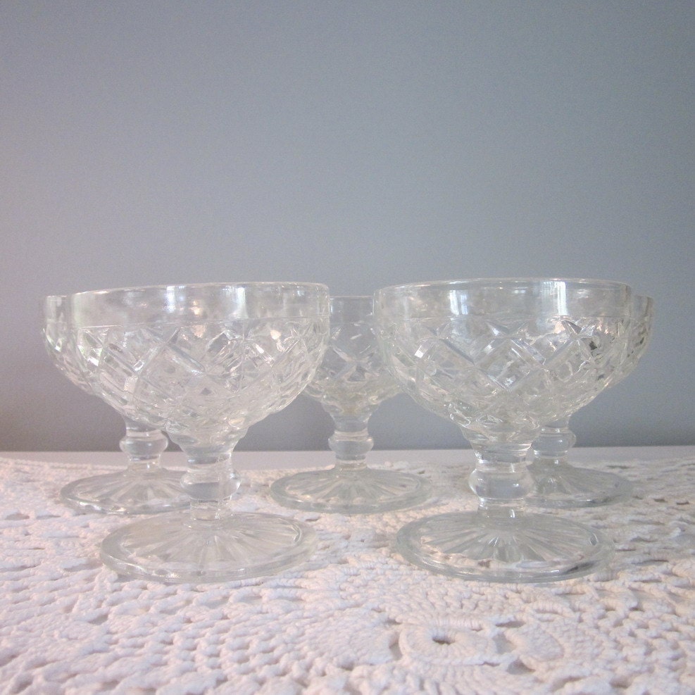 Five Vintage Dessert Dishes Footed Clear Glass