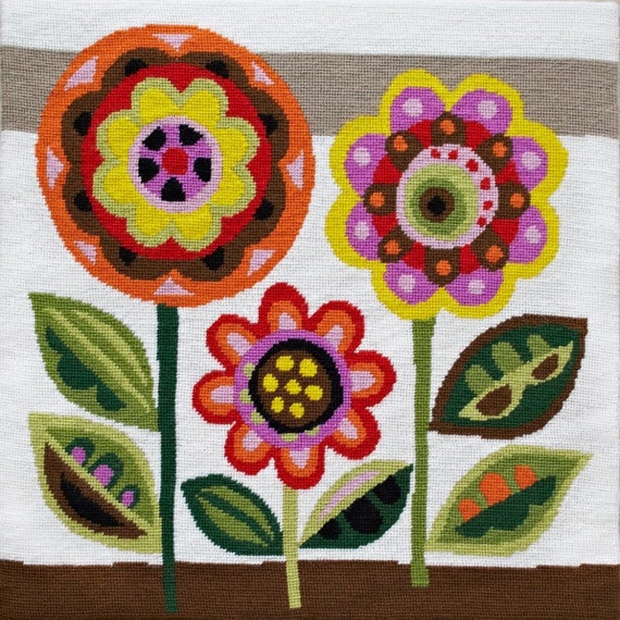 MidCentury Flowers needlepoint by emilypeacocktapestry on Etsy