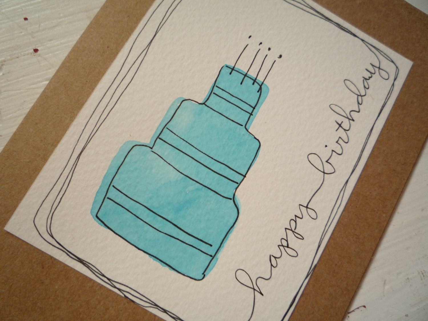 Happy Birthday Card With Original Watercolor & Ink
