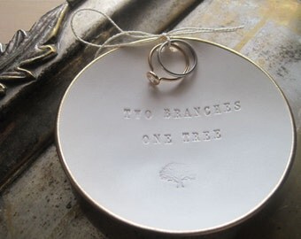 Two Branches One Tree Ring Bearer Bowl with gold leaf edge- wedding ring holder, ringbearer by Paloma's Nest