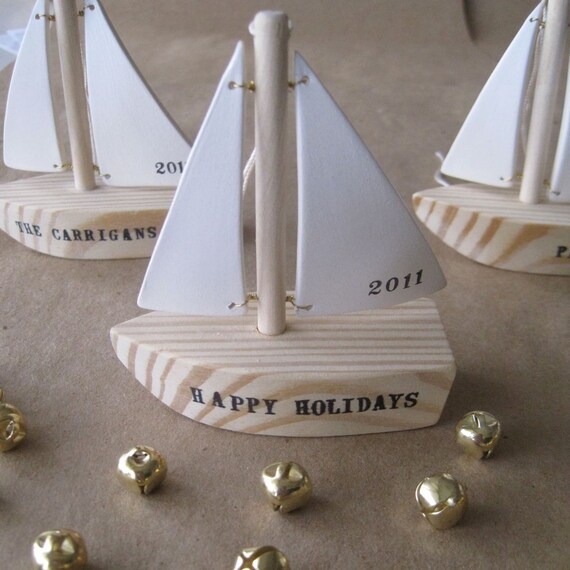 personalized sailboat ornament decoration with custom name or