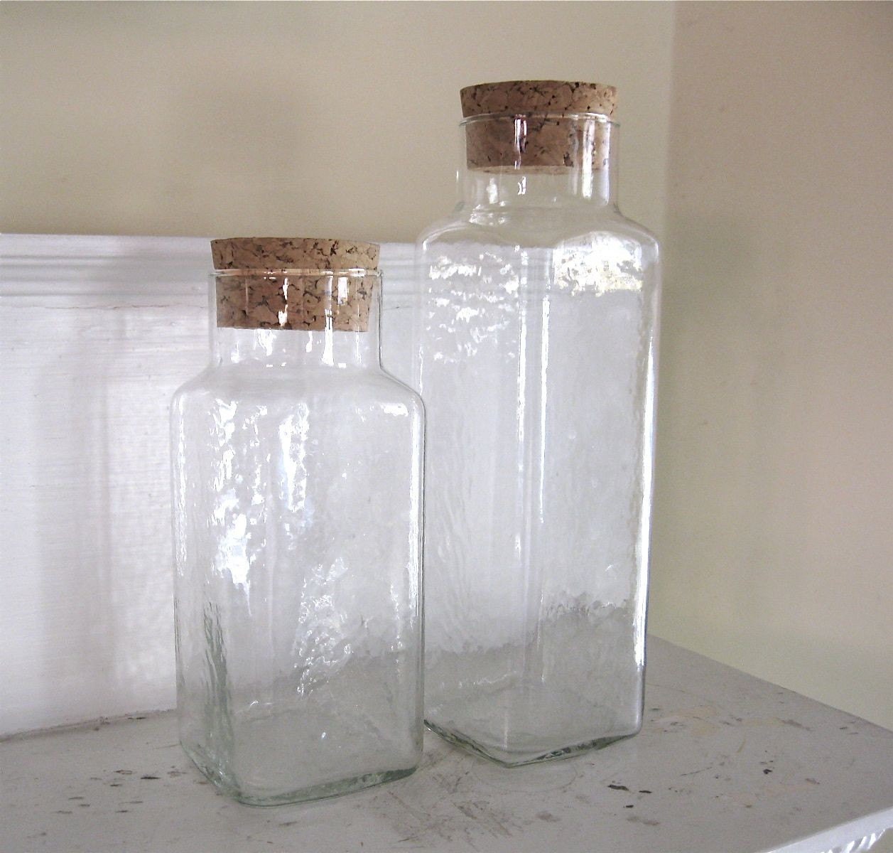 Glass Storage Bottles Cork Tops Set of 2
