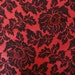 Rich Red and Black Floral Design Vintage Decorator Fabric Over 1 1/2 Yds