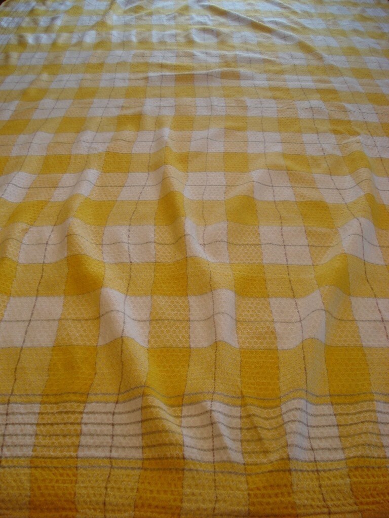 Yellow Plaid Vintage Tablecloth