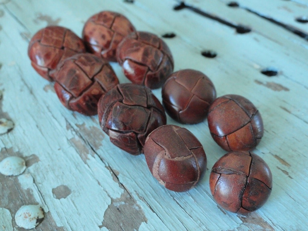 Lot of 9 Vintage Leather Covered Buttons