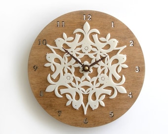 Scandinavian style wall clock, scandinavian modern decor, birdies, housewarming gifts