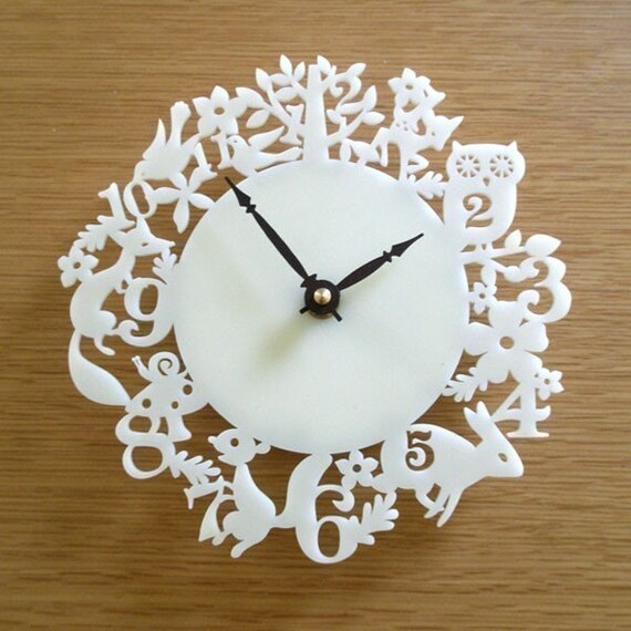 Modern Animal Wall Clock Ivory Acrylic