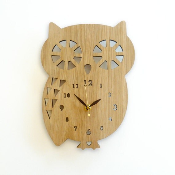 Buddy Owl Wall Clock Oak Veneer by decoylab on Etsy