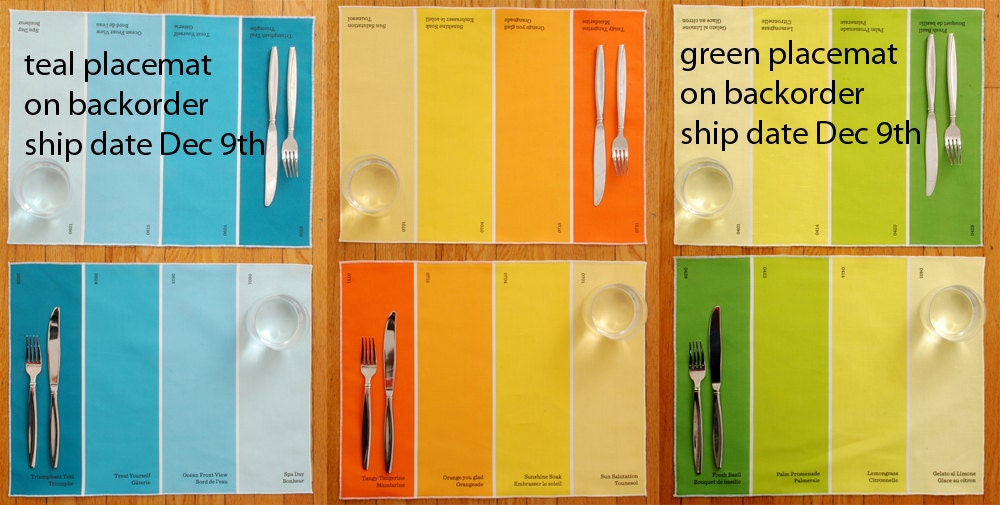 Placemats Paint Chip Placemats Set of 6 by avrilloreti on Etsy