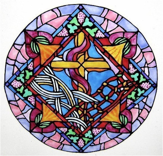 Church Window Window Cling Suncatcher with Stained Glass